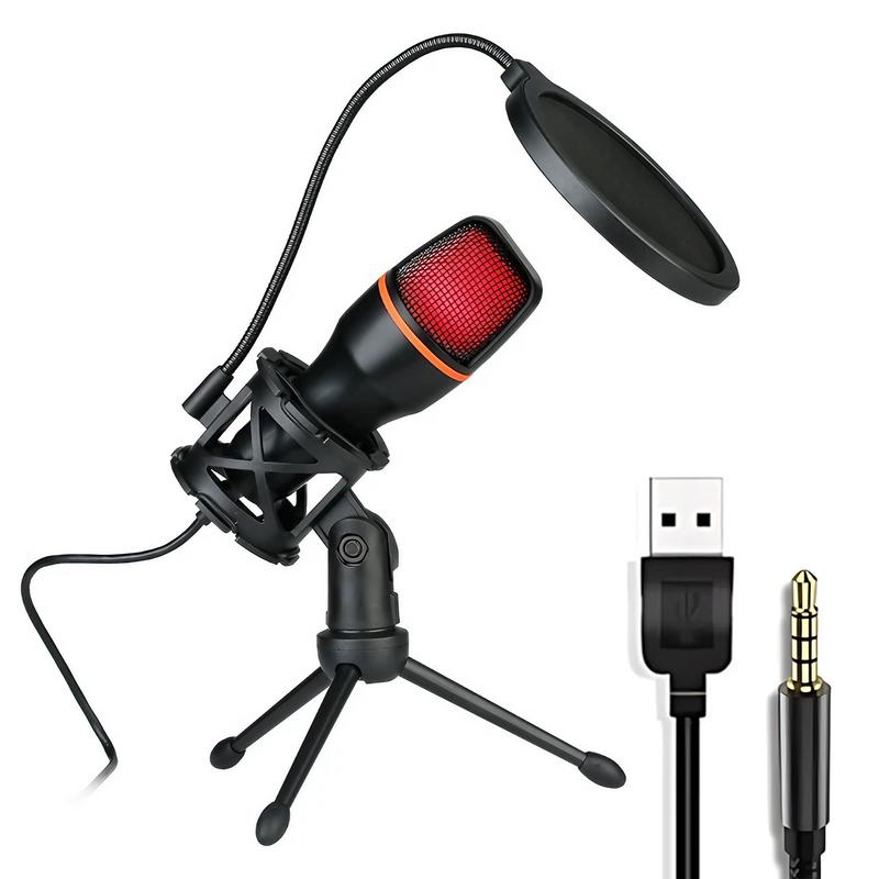 USB Powered 3.5mm Jack Condenser Microphone Kit, RGB Lighting Microphone with Tripod Stand, Professional Microphone for Smartphone, Media, Gaming, Live, Recording, Audio & Video Accessories