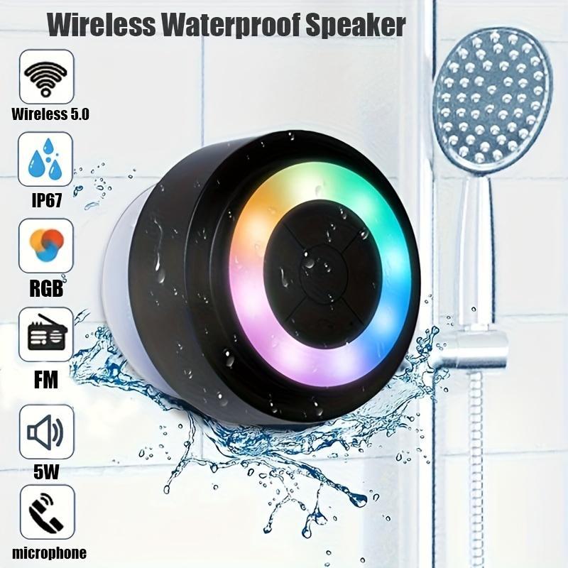 Waterproof Wireless Speaker, Mini Portable Speaker with Suction Cup & Mic, Rechargeable Speaker for Bathroom, Outdoor, Travel, Camping