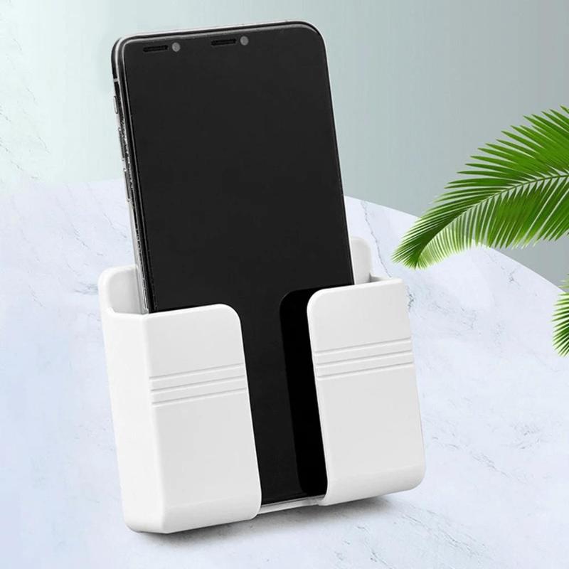 Household Storage Organizer Wall Mount Phone Holder for Bedroom, 1 Count Plastic Self-adhesive Holder for Phone Charging, Home Organizer