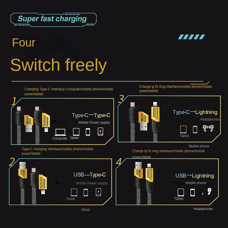 Charging Head & 4 In 1 Charging Cable Set, 20W Portable PD Fast Charging Head & Flat Cable Set, Accessories for iPhone 16 15 14 13 12, Samsung S25