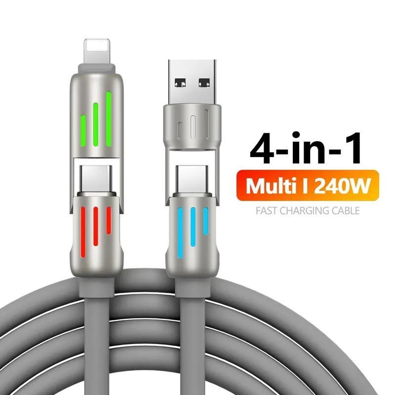 5FT 4-in-1 Multi USB Charging Cable with USB A,Type C, Lightning -MAX 240W Fast Charging & Data Sync for iPhone 16 15, iPad Pro, Samsung & Laptops