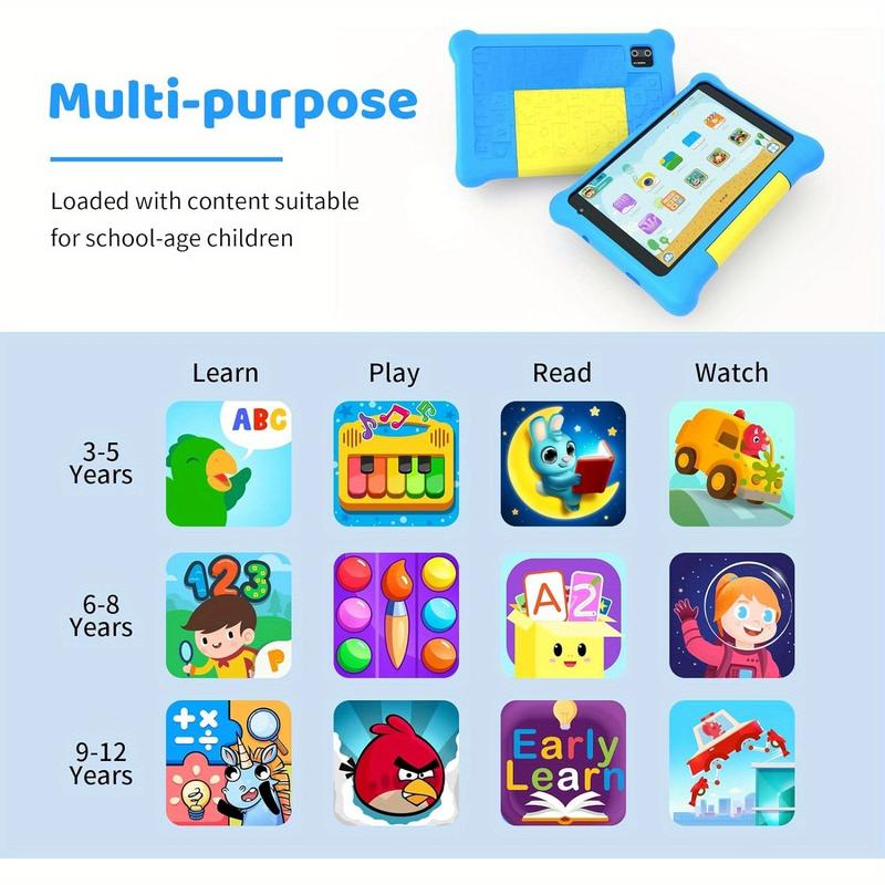 8-inch Kids Tablet Android 12 with Case, WiFi, Parental Control Mode, Dual Camera, Eye Protection, Learning Tablet