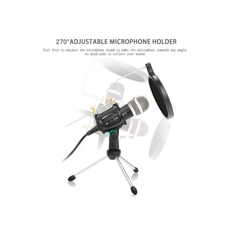 LIUHUAIHAO  Condenser Microphone Recording 3.5mm Interface Plug&Play Live Karaoke Video Conference For PC Computer Gaming With Adjustable Mount Holder