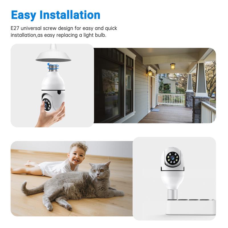 WESECUU Security Cameras For Home,Bulb Security Camera,Wireless 2.4&5Ghz Wifi Indoor Outdoor,Two-Way Speaker,Motion Tracking Alarm,Sound Alarm