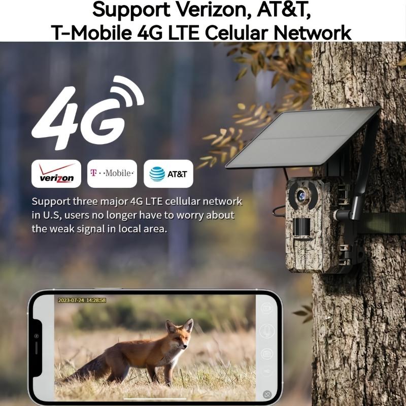 4G LTE Cellular Trail Camera With 2.7K Live Broadcast Viewing, Ultra HD Night Vision, Built-in SIM Card With Remote Call Access, 0.2S Motion Activation For Where There Is No WiFi Signal, It Supports SD Card (up To 128GB). It Is Suitable For