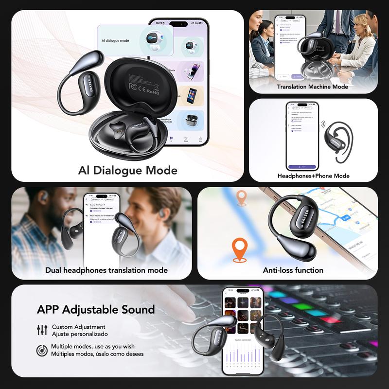 ERAZER XP7 OWS Translation Wireless Earbuds AI Real Time Face-to-Face Bidirectional Simultaneous Interpretation Bluetooth Earphones Support Over 128 Languages Bluetooth Translation Headphones Support Playing Music Phone Calls Headphones Earbuds