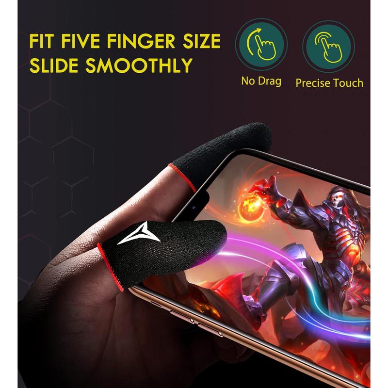 6 Pack Mobile Phone Gaming Finger Sleeves, Nuozme Finger Sleeves Compatible with All Touchscreen Devices, 0.15mm Superconducting Nanofibers, Smooth Feel, Anti-Sweat, Extremely Thin, Red Edge