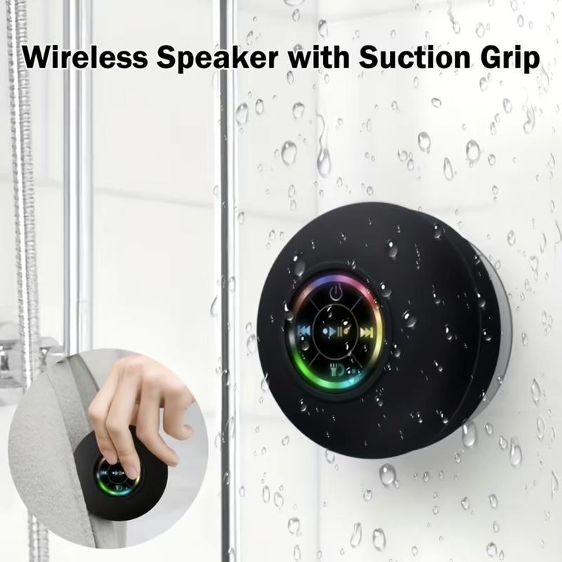 Waterproof Bluetooth Shower Speaker with LED, IPX4 Portable Wireless Hands-Free Mini Speaker, USB Rechargeable for Bath Beach Home - Audio, Smartphone