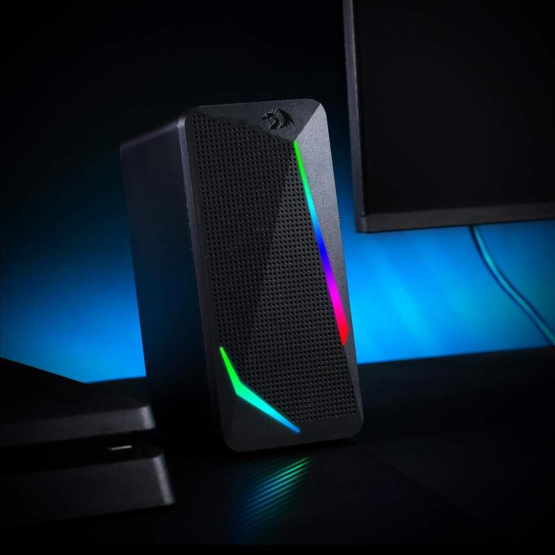 Redragon GS510 RGB Desktop Speakers, 2.0 Channel PC Computer Speaker with 4 Colorful LED Backlight Modes, Enhanced Bass and Easy-Access Volume Control, USB Powered w  3.5mm Cable