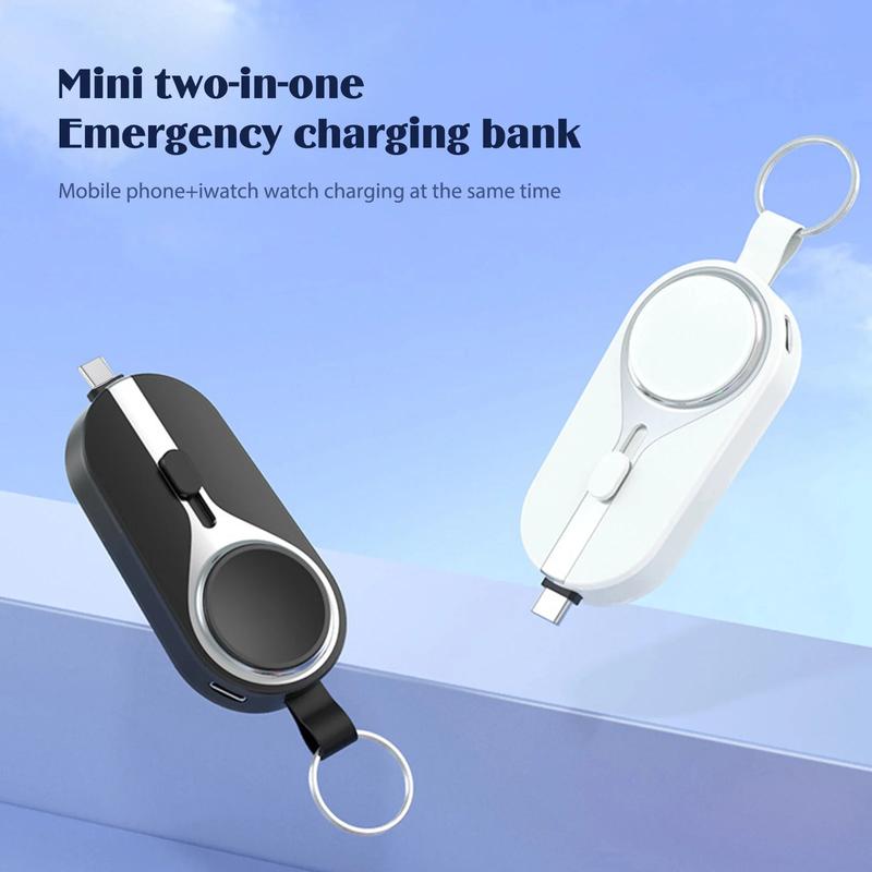 2-In-1 Portable Keychain Power Bank, Mini Power Supply Type-C Ultra-Compact Battery Pack Fast Charging Backup Power Supply, 2000MAh Retractable Plug Power Supply, Suitable for Apple Watch, IPhone, Android