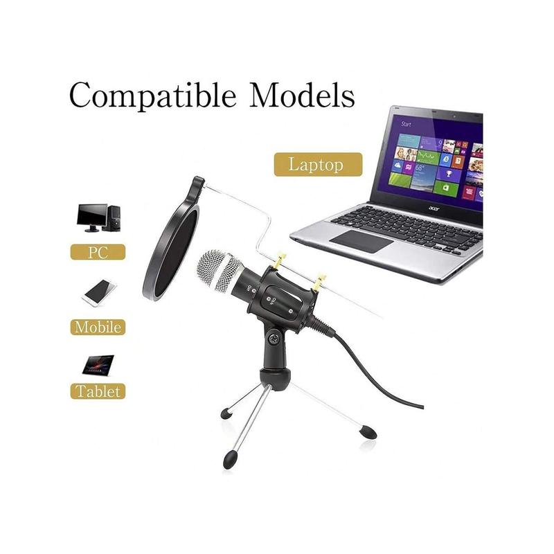 LIUHUAIHAO  Condenser Microphone Recording 3.5mm Interface Plug&Play Live Karaoke Video Conference For PC Computer Gaming With Adjustable Mount Holder