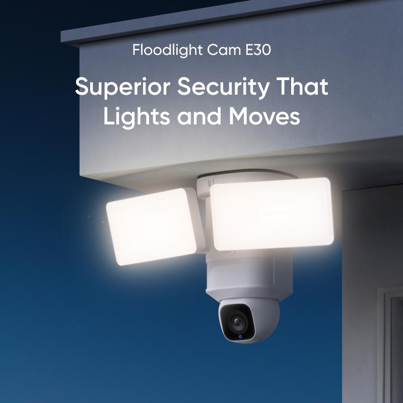 eufy Floodlight Camera E30, Security Camera Outdoor, 360° Pan and Tilt, AI Detection and Tracking, 2K Video, 2.4GHz Wi-Fi, 2,000 Lumens, Custom Voice and Light Alerts, 24 7 Recording, No Monthly Fee