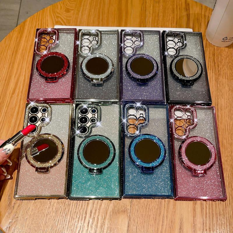 Magnetic Makeup Mirror Holder Phone Case, 1 Count Shockproof Phone Protective Cover, Phone Accessory for Samsung Galaxy S24 S23 S22