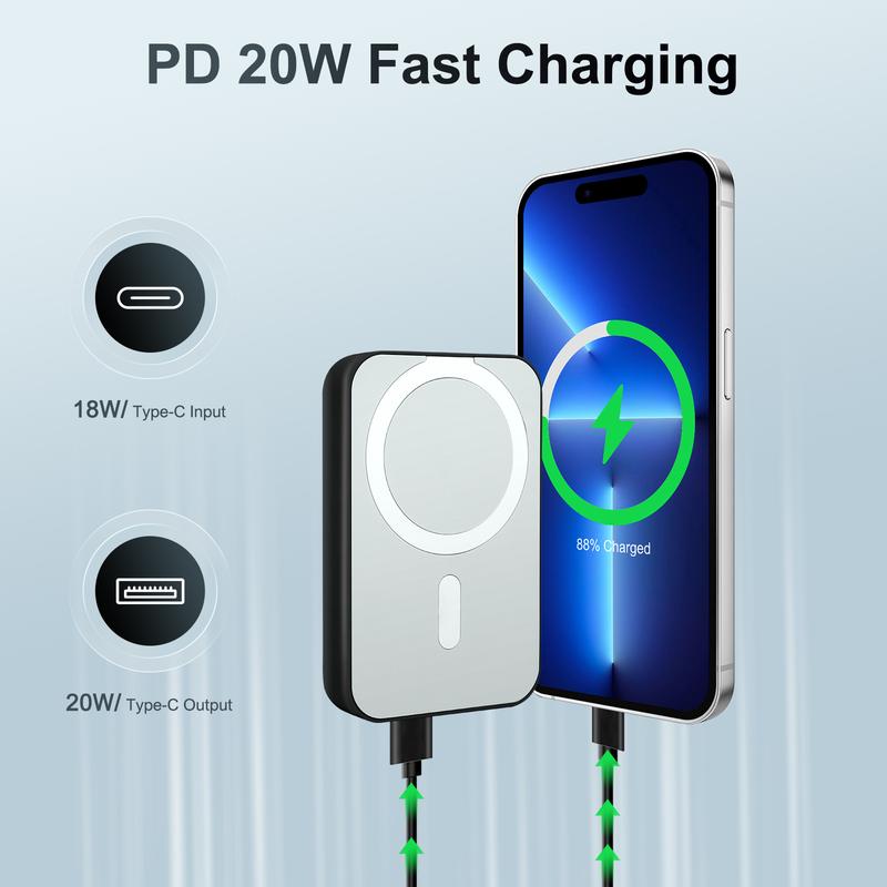 10000mAh Magnetic Power Bank,Portable Charger 20W PD Fast Charging with Digital Display, Type-C & USB-A Output, Battery Pack Compatible with iPhone iPhone 15 15 Plus 15 Pro 15 Pro Max, iPhone 14 13 12 Series and more