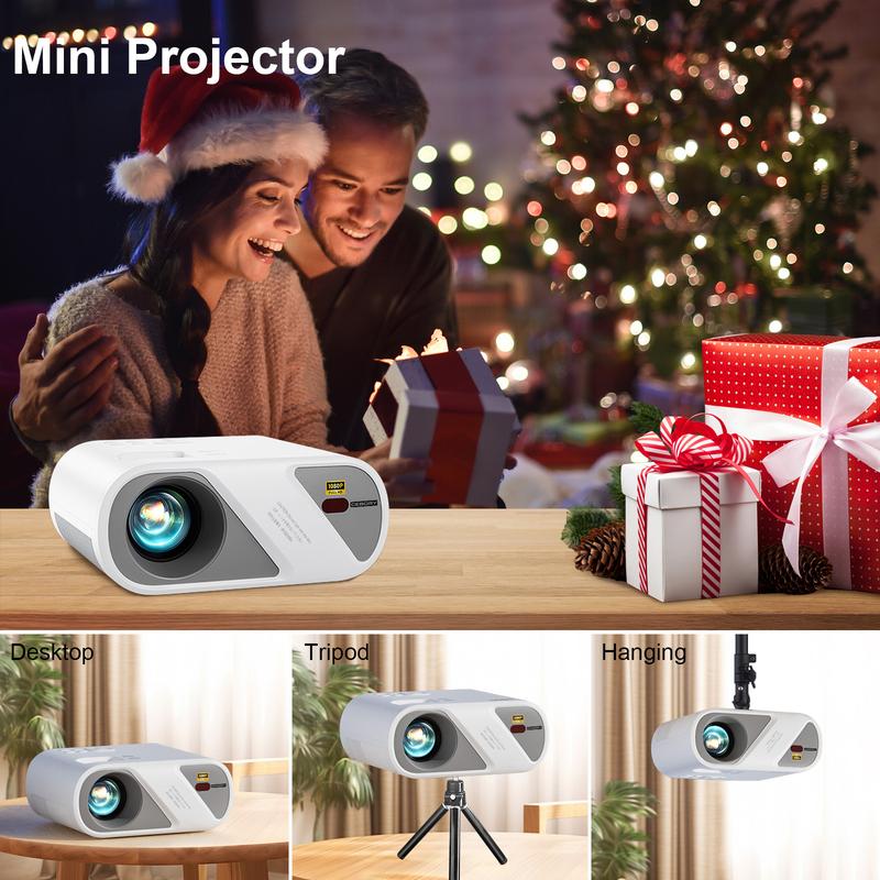 Projector, Full HD 1080P Video Projector With Tripod, Portable Mini Outdoor Movie Projector For iPhone, Home Theater Projector Compatible With HDMI USB AV Smartphone TV Stick Laptop