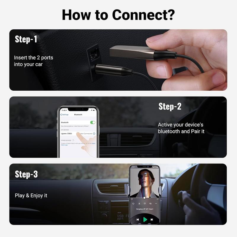 Bluetooth 5.3 Adapter for Car Aux Input - Receiver with Built-in Mic for Hands-Free Calls, Compatible with Car Speaker and Home Audio