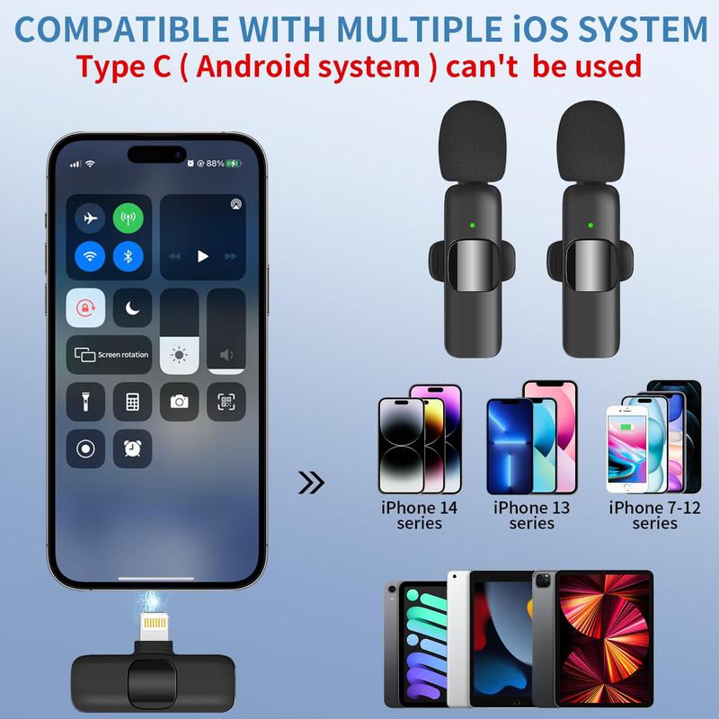 2 pieces Wireless Lavalier Microphones for iPhone, Android, iPad - Mini Wireless Clip-on Microphones Crystal Clear Sound Quality for Recording, Live Streaming,Vlog, christmas gift ideas Black Friday Deals tiktok shop store