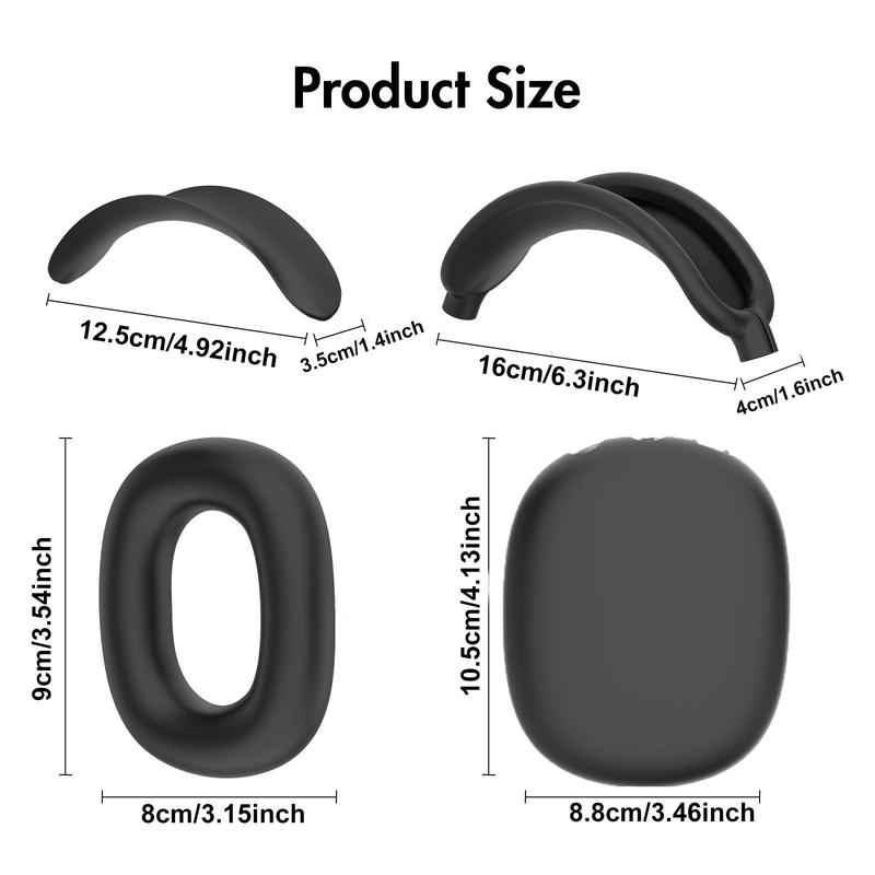 4 In 1 Silicone Gaming Headphone Protective Cover Kit, Headband Beam Crossbeam Cover, Ear Cap Cover, Soft Headset Protective Case for AirPods Max, Headphone Accessories