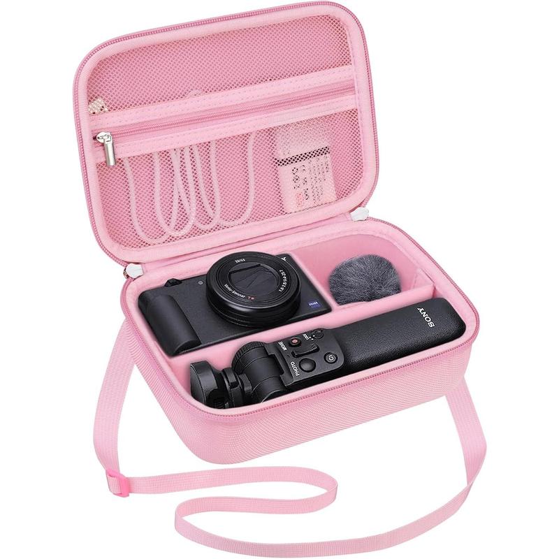 Hard Travel Case for  ZV-1F   ZV-1   ZV-1 II Digital Camera, Protective Cases Bag Fits Vlogger Accessory Kit Tripod and Microphone, Extra Zipper Pocket fit  Charger, Pink