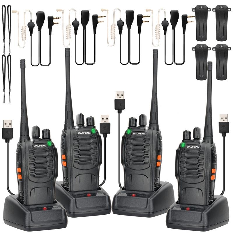 Baofeng Walkie Talkies Rechargeable Long Range for Adults Walkie Talkie Portable Earpiece with Mic Waki Taki Handheld Two Way Radio with USB Base Charger Walky Talky for Camping Hiking(4 Pack)