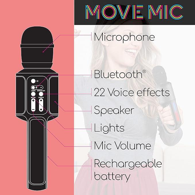 Singing Machine Move Mic, Handheld Bluetooth Karaoke Microphone and Speaker and 22 Professionally Tuned Vocal Effects, Audio