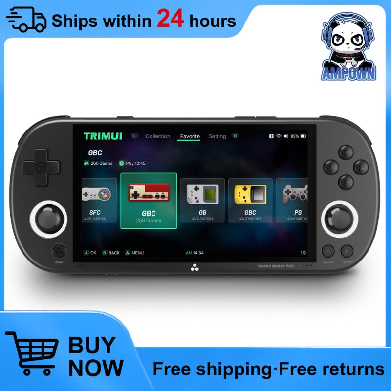 Retro Video Game Console Trimui Smart Pro Handheld Game 4.96''IPS Screen Linux System Joystick RGB Lighting Smartpro 2024 New Card Charging