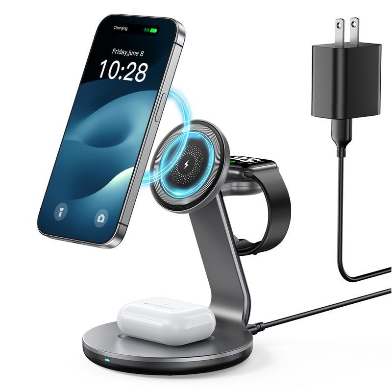 [Deals For You Days] HERRBOL 3-in-1 Charging Station Compatible with Magsafe Charger Wireless Charger Stand for iPhone 15 14 13 12 Series Wireless Charging Station for AirPods iWatch Series Wireless Charging Stand Home Office Charging Stand