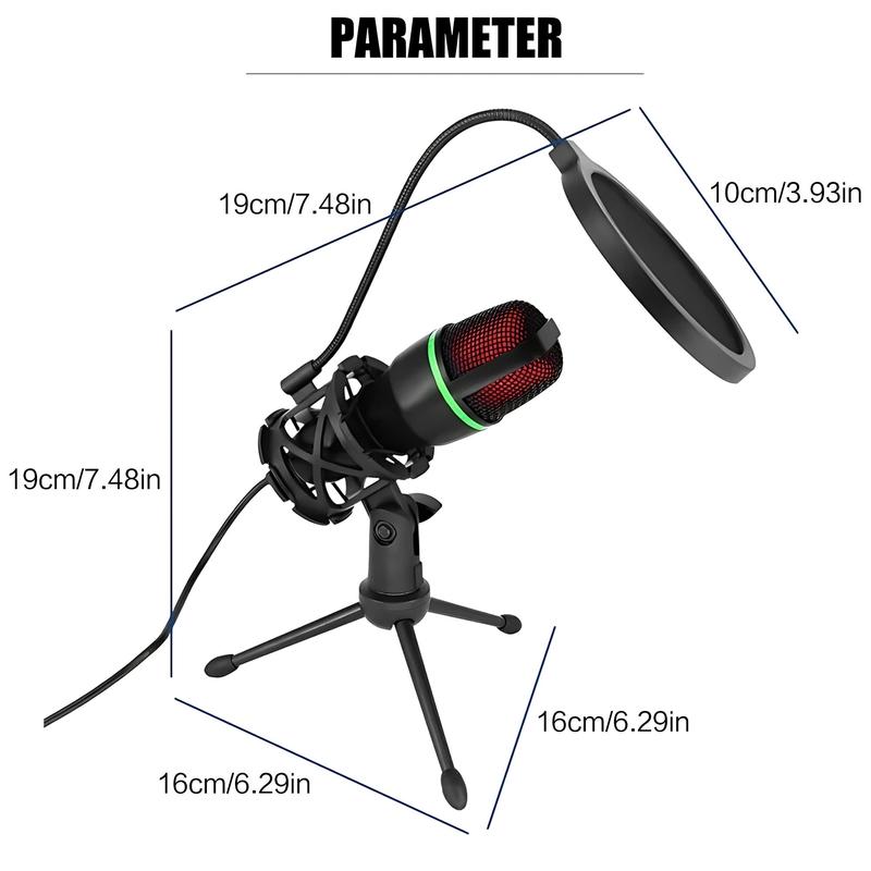 USB Powered 3.5mm Jack Condenser Microphone Kit, RGB Lighting Microphone with Tripod Stand, Professional Microphone for Smartphone, Media, Gaming, Live, Recording, Audio & Video Accessories