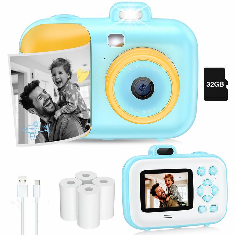 Mini Instant Print Camera, 1 Count 1080P Selfie Digital Camera with 4 Rolls Print Paper & 32GB Card, Durable Mini Camera, Video & Instant Print Camera Gift for Girls Boys 3-12 Years Old