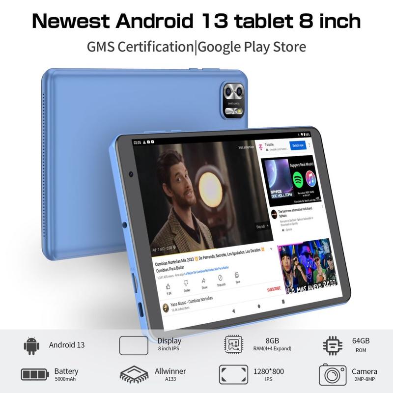 TAB8 8 inch Tablet - Android 13 Tablet, Octa Core, 8GB(4+4GB Expanable) RAM, 64GB ROM, 512GB Expanable, HD IPS Screen, Dual Camera, 5G WiFi,Bluetooth Back-to-School Gifts