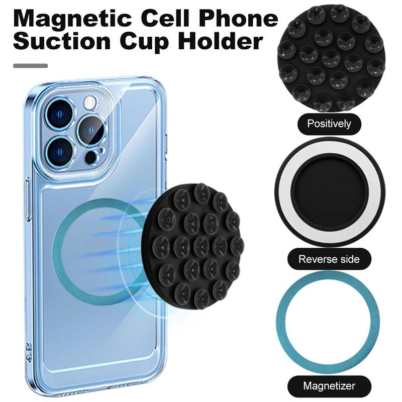 Magnetic Silicone Suction Cup Phone Holder, Round Suction Cup Magnetic Phone Case Holder Mount, Strong Silicone Suction Cup Mobile Phone Stand