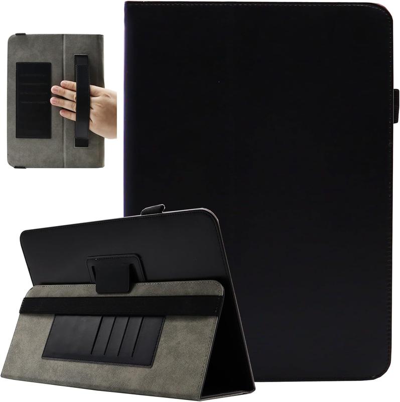 Universal 10 Inch Tablet Case, Universal 10.1 Inch Tablet Case,  Protective Folio Stand Android Case for 9.6-10.5 Inch Tablet with Hand Strap and Cards Slots, Black