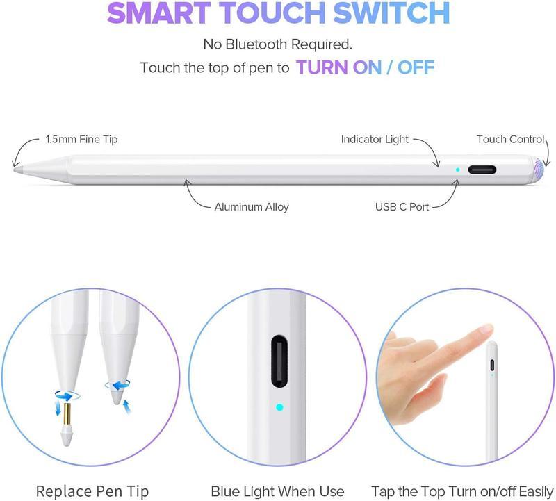 Tiktok shop Apple Pencil for iPad9th&10th Generation Tablet Stylus with Smart Touch Control Tablet Accessories  Compatible with 2018-2024 Apple iPad Pro11&12.9 iPad 6-10 iPad Mini 5 6 Gen-White Pro12.9&11 Air3 4 5