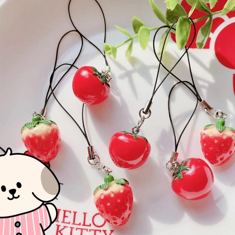 Cute Strawberry & Tomato Design Phone Chain, 3 Counts pack Phone Lanyard, Phone Strap for Women & Girls, Mobile Phone Decoration Accessories