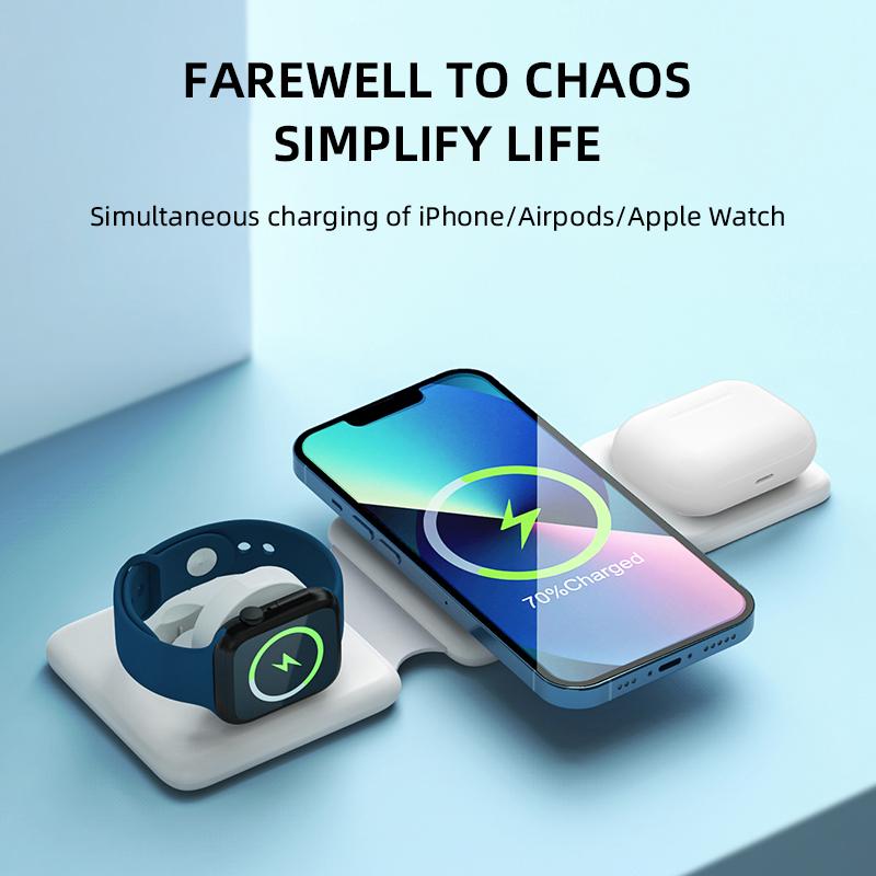 Kinglucky i33 A convenient and elegant magnetic  fast  wireless  charger that supports simultaneous magnetic wireless charging for Cellphone (iPhone 15 Pro 14 Max 13 Smartphone and Android Electronic ), smartwatches, and earphones.