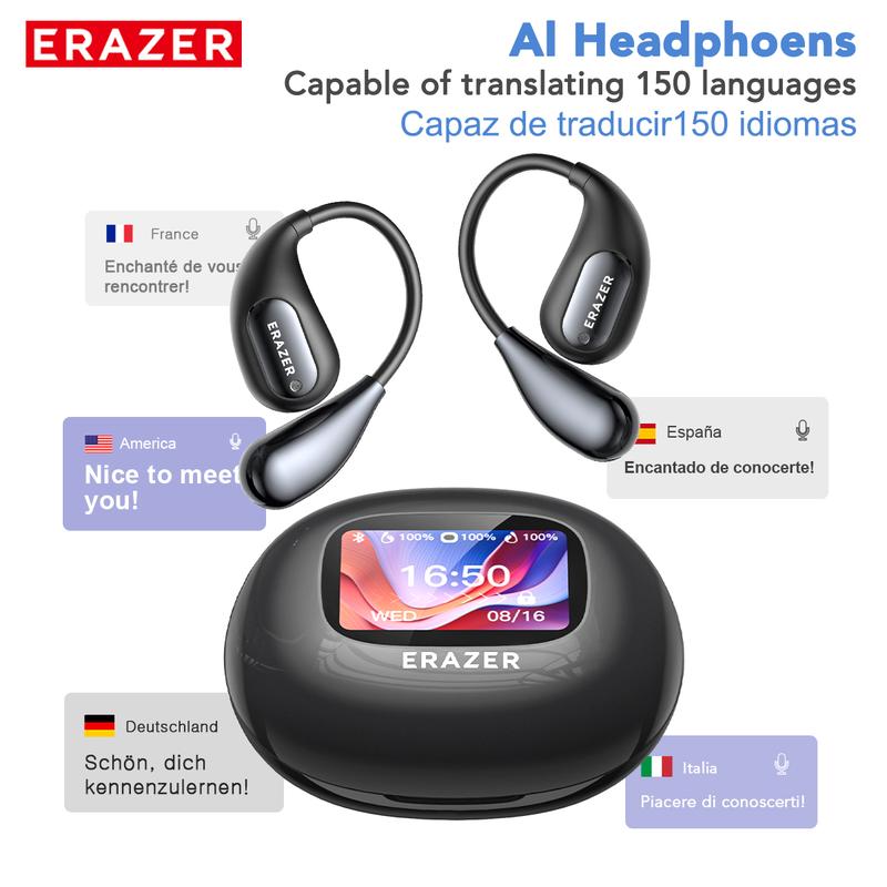 ERAZER XP7 OWS Translation Wireless Earbuds AI Real Time Face-to-Face Bidirectional Simultaneous Interpretation Bluetooth Earphones Support Over 128 Languages Bluetooth Translation Headphones Support Playing Music Phone Calls Headphones Earbuds