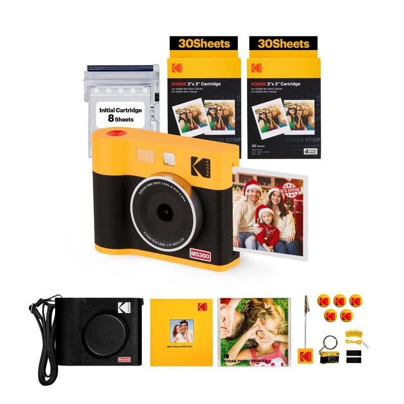 KODAK Mini Shot 3 ERA 2-in-1 Instant Camera and Photo Printer Gift Bundle (3x3) (Camera + 68 Sheets + Accessories)