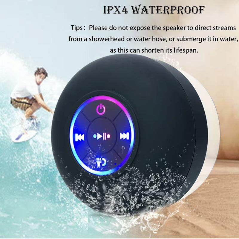 Waterproof Bluetooth Shower Speaker with LED, IPX4 Portable Wireless Hands-Free Mini Speaker, USB Rechargeable for Bath Beach Home - Audio, Smartphone