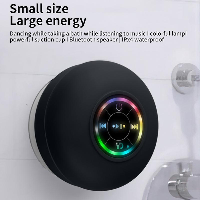 Portable mini Bluetooth shower  with variable LED lights, iPX4 waterproof, hands-free , wireless stereo rechargeable, suitable for beaches, showers, and homes, a must-have for families Mini Waterproof Shower  waterproof Audio Speakers Smartphone Subwoofer