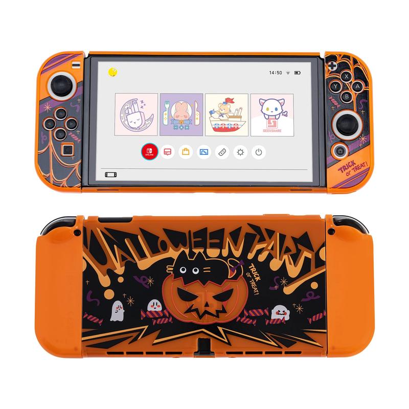 GeekShare Protective Case for NS & Switch OLED Hard Shell Slim Cover Case Compatible with Nintendo Switch OLED and Joy Con - Halloween Party