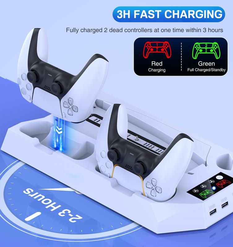 PS5 Stand and Cooling Station with RGB LED Controller Charging Station for PlayStation 5 Console, PS5 Controller Charger, PS5 Accessories with 3 Level Cooling Fan