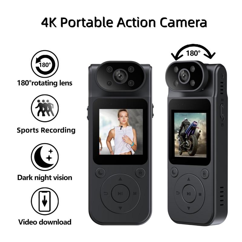 4K Outdoor Sports Camera, USB Rechargeable Portable Action Camera with 180° Rotatable Lens & 1.45in LCD Screen, Durable & Wearable Sports Camera for Outdoor, Sports, Law Enforcement