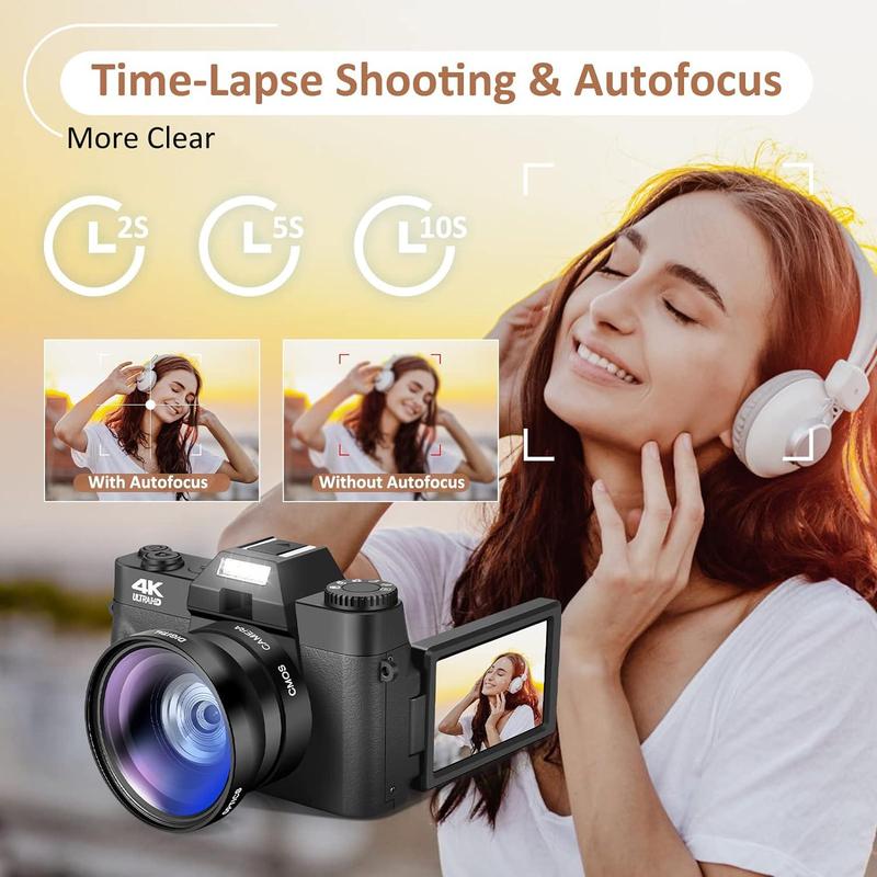 4K Digital Camera, Vlogging Camera  Compact Camera for Photography with 32GB SD Card 180°Flip Screen Point and Shoot Digital Cameras Camcorders