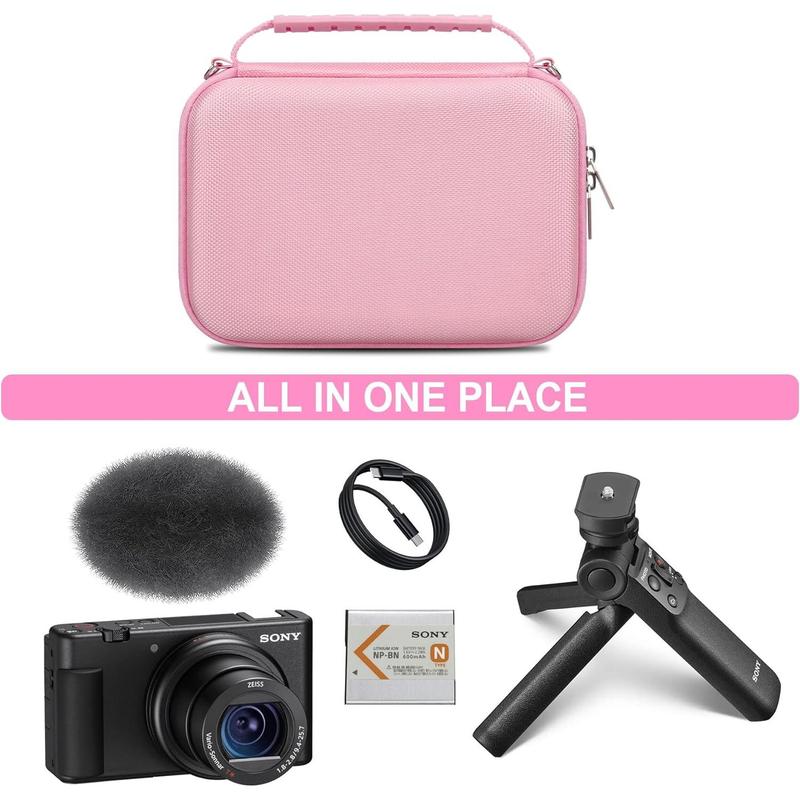 Hard Travel Case for  ZV-1F   ZV-1   ZV-1 II Digital Camera, Protective Cases Bag Fits Vlogger Accessory Kit Tripod and Microphone, Extra Zipper Pocket fit  Charger, Pink