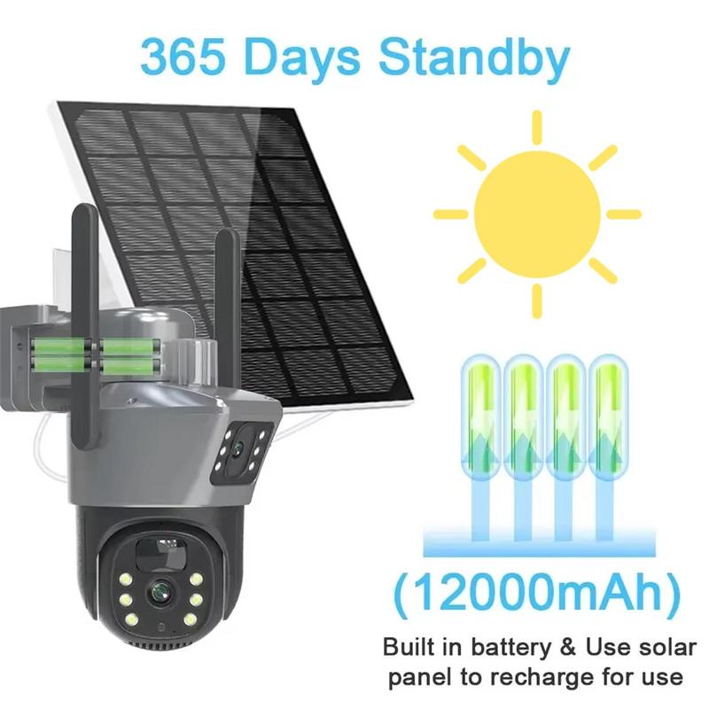 Solar Powered Wireless Outdoor Security Camera, 360° Rotatable Low-power Consumption 2K Wifi Security Camera, Dual Lens Solar Camera Outdoor Wireless with Motion-detection, Solar CCTV, Outdoor CCTV, Outdoor Camera, Christmas 2024