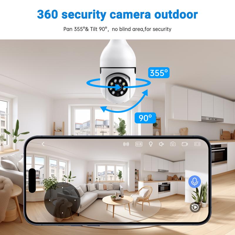 WESECUU Security Cameras For Home,Bulb Security Camera,Wireless 2.4&5Ghz Wifi Indoor Outdoor,Two-Way Speaker,Motion Tracking Alarm,Sound Alarm