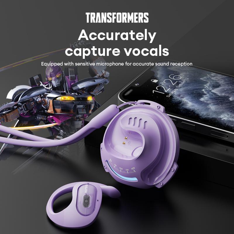 Transformers TF-T07 Wireless Headset, HD Voice Surround Sound BT5.4 Wireless Earphone, Ear Hanging Headphones, Portable Long Lasting Battery Life Wireless Earbuds, Music Headset, Summer Gift, Stocking Fillers