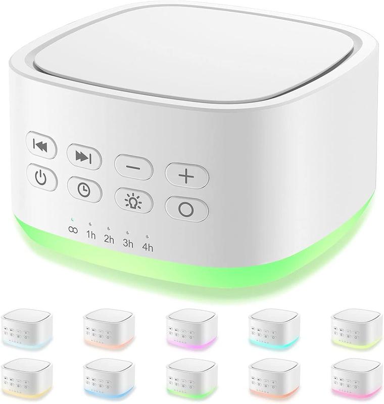 White Noise Machine 10 Colors Lights and 25 Soothing Sounds Sleep Sound Machine with 5 Timers with Memory Feature Portable Sound Machine for  Adults. (White)