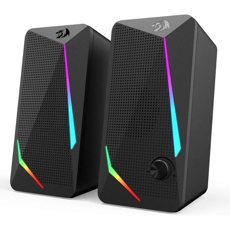 Redragon GS510 RGB Desktop Speakers, 2.0 Channel PC Computer Speaker with 4 Colorful LED Backlight Modes, Enhanced Bass and Easy-Access Volume Control, USB Powered w  3.5mm Cable