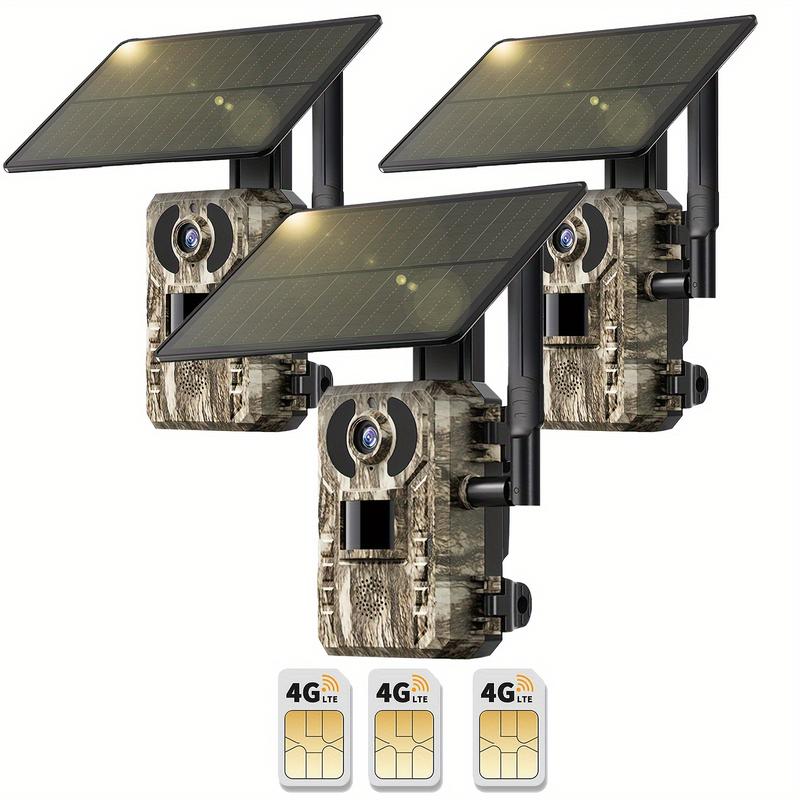 4pcs 4G LTE Cellular Trail Camera With 2.7K Live View, Ultra HD Night Vision, Built-in SIM Card, Remote Phone Access, 0.2S Motion Activation, With Solar Panel, For Use In Places Without WiFi Signal, Suitable For Hunting Cameras In Remote Areas Such As Mou